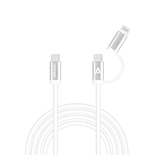 Kompatibel mit iPhone Geräten, Samsung, Huawei, Xiaomi, Google, Sony, iPad, AirPods, MacBook - 2 in 1 Ladekabel USB-C + Kompatibel mit Lightning, Datenkabel weiss - 1m | 15W/12W