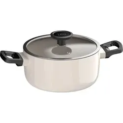 BergHOFF Leo Kasserolle, rund, 20 cm Durchmesser, Keramik-Antihaftbeschichtung, 2,8 l, Induktion, Glasdeckel, Kunststoffgriff, recyclebares Aluminium - Weiß