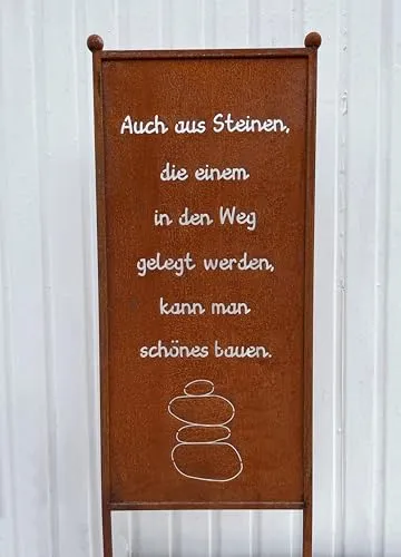 Edelrost Sichtschutz mit Spruch Steine 112 cm x 42 cm Paravent zum Stecken Gartenschild Schild Gartenstecker Edelrost Gartendeko Wetterfest Rost Metall Zaun (Spruch Steine 112x42cm)