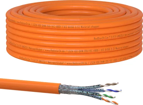 Cat.7 Netzwerkkabel Verlegekabel 1000 MHz S/FTP 15 m Rolle PIMF Orange