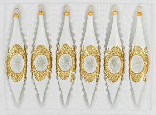 TLG. Glas-Zapfen Set in 'Vintage Classic Weiss Gold' in gold von Christbaumkugeln-24