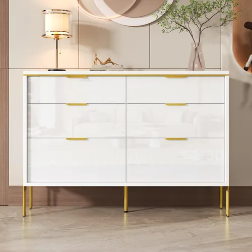 Merax modernes Sideboard mit 6 Schubladen in Weiß und Gold von Merax
