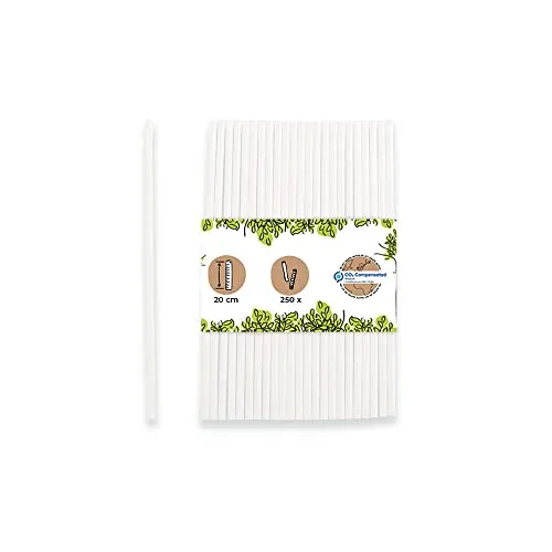 GREENBOX Papier Trinkhalme 20 cm Strohhalm 5 mm Ø I Trinkhalm biologisch abbaubar I weisse Strohhalme vertikal gerollt I Party Trinkhalme für Cocktails I Papierstrohhalme 250 Stück