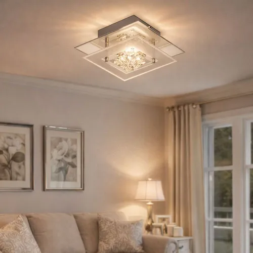 SMD-LED Luxus Decken- und Wandleuchte in Chrom mit klarem Glas - Moderne Deckenleuchte mit neutralweißem Licht für stilvolle Raumbeleuchtung. Ideal für Wohnzimmer, Arbeitszimmer und Flure. Energieeffizient und einfach zu installieren.