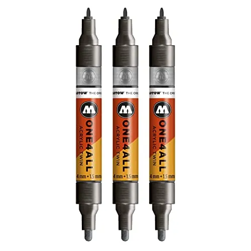 Molotow One4All Acrylic Twin Marker (Strichstärke 1.5 mm und 4 mm, hochdeckend und permanent) 3 Stück Farbe 223 metallic schwarz