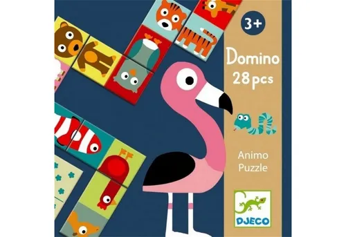 DJECO Spiel Domino - 28-teiliges Kinderspiel ab 4 Jahren, fördert Konzentration und Geschicklichkeit mit tierischem Motiv