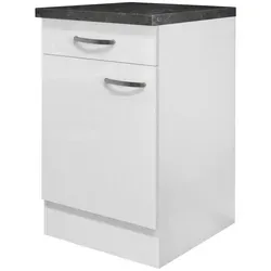FlexWell Küchenunterschrank, Weiß, Weiß Hochglanz, Metall, 1 Fächer, 1 Schublade(n) Schubladen, einzeln stellbar, 50x86x60 cm, Made in Germany, individuell planbar, Küchen, Küchenmöbel, Küchenschränke, Küchenunterschränke