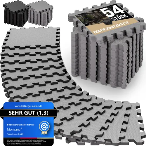 DeubaXXL DE Bodenschutz-Puzzlematten 54er-Set Grau 264x175x1cm - Robuste Bodenschutzmatte für Fitness zuhause. Ideal für Yoga und Gymnastik, schützt deinen Boden vor Kratzern und Abnutzung. Rutschfest und stoßdämpfend für maximalen Komfort bei jedem Workout.
