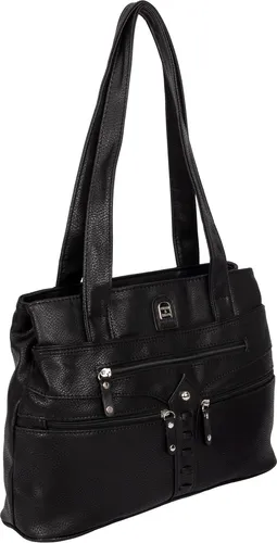 Damen Tasche Schultertasche Shopper Henkeltasche Leder Optik SCHWARZ - Umhängetaschen mit hochwertigem, wasserabweisendem Kunstleder, ideal für Freizeit, Schule und Reisen. Zwei große Hauptfächer und zahlreiche Fächer sorgen für optimale Organisation.