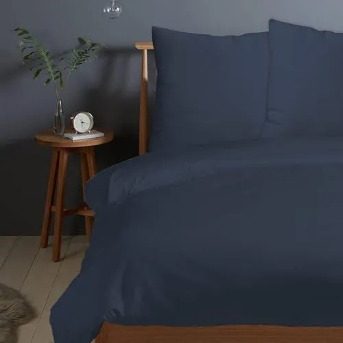 Pizuna 400 Fadenzahl aus Baumwolle Bettwäsche Dunkelblau,100% Langstaple Baumwolle Bettbezug und Kissenbezug, 100% Baumwolle Mako Satin 3-Teilig Bettwäscheset 200x200 + 80x80 Dunkelblau Mako Satin