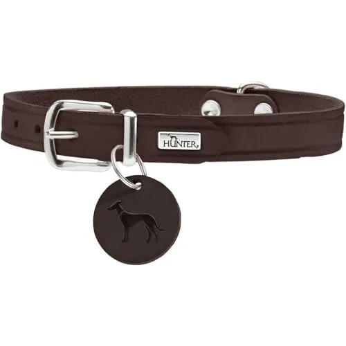 HUNTER Hundehalsband AALBORG, Farbe: dunkelbraun, robustes & strapazierfähiges Leder, starke Fettung, ideal für Hundesport & Alltag, mit Lederanhänger, Made in Germany, Größe: 32