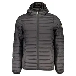 Schwarze Herrenjacke mit Kapuze und praktischen Taschen - S - Stylische schwarze Herrenjacke mit Kapuze, ideal für jede Wetterlage. Mit nur 100 g ist sie leicht und warm. Ausgestattet mit mehreren Taschen für Ihre Essentials, vereint sie Funktionalität und modernes Design.