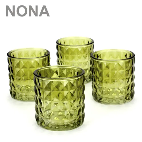NONA KAYO wald grün 4x Teelicht Glas Teelichtgläser Kerzen Gläser retro vintage