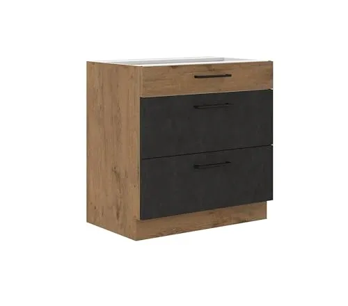 Vigo Unterschrank 80 cm Eiche Lancelot Matera Grau - Einbauküchen-Komponenten mit Vollauszug und Soft-Close-Funktion für eine leise und komfortable Nutzung in Ihrer Küche.