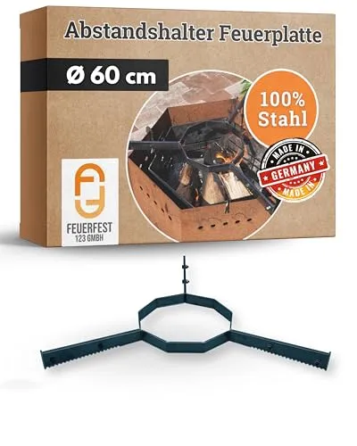 Feuerfest 123 Feuerplatte-Abstandshalter I Ø 60cm I Halterung für runde & 6-eckige Grillplatte I Robustes Grill-Zubehör aus Stahl I Grillaufsatz für Feuerschale, Feuertonne & Kugelgrill