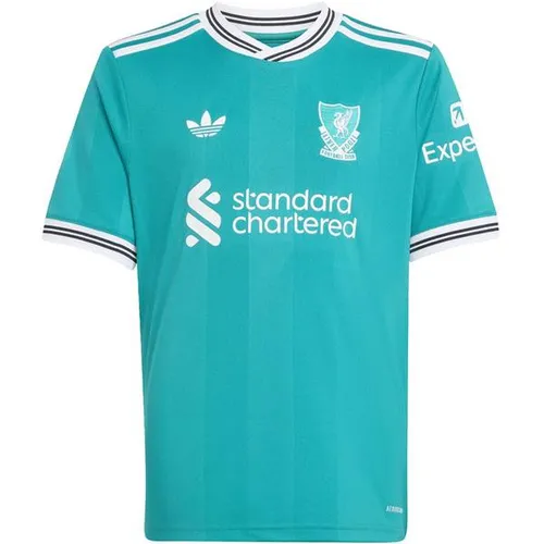 adidas FC Liverpool 25-26 3rd Teamtrikot Kinder – Größe 128, seagre - Stylisches Ausweichtrikot für Kinder des FC Liverpool; inspiriert von der Vereinsgeschichte mit vertikalen Streifen und altem Logo; atmungsaktives Material für hohen Tragekomfort.