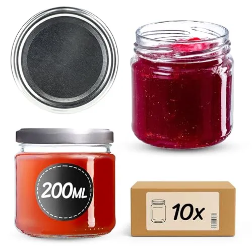 KADAX 10er Set Einmachgläser 200 ml mit Twist-Off Deckel Ø 66 mm – Dickwandige, luftdichte Dessertgläser, spülmaschinenfest, ideal für Marmelade & Eingemachtes