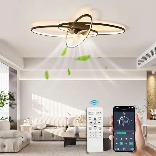 LED-Deckenventilator mit Beleuchtung,Deckenleuchte mit Ventilator65W Dimmbar,App und Fernbedienung,6 WindgeschwindigkeitenLeiser Deckenventilator mit Licht, Deckenleuchte für Wohnzimmer, Schlafzimmer
