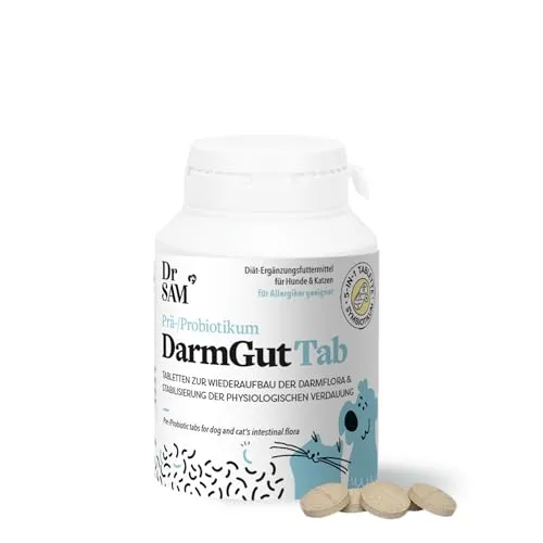 Dr. SAM DarmGut Tab für Tiere – Prä- und Probiotikum - Hochwertige Tabs zur Unterstützung der Verdauung bei Hunden und Katzen. Mit spezieller Rezeptur zur Stabilisierung der Darmflora und Verbesserung des Wohlbefindens Ihres Haustieres.