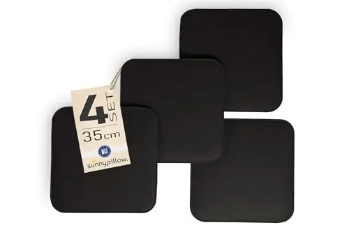 sunnypillow 4er Set Sitzkissen Filz Stuhlkissen quadratisch 35 x 35 cm - gemütliche Filzkissen für Bank und Stuhl in Haus und Garten - Indoor/Outdoor - Polster Stuhlauflage, Sitzauflage - Schwarz