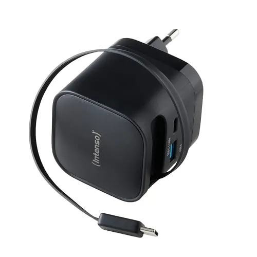 Intenso Compact Fast Charger 65W USB-C/USB-A Schwarz - Kompakter 65W Schnellladegerät für USB-C und USB-A, ideal für effizientes Laden unterwegs. Hohe Leistung in modernem Design.