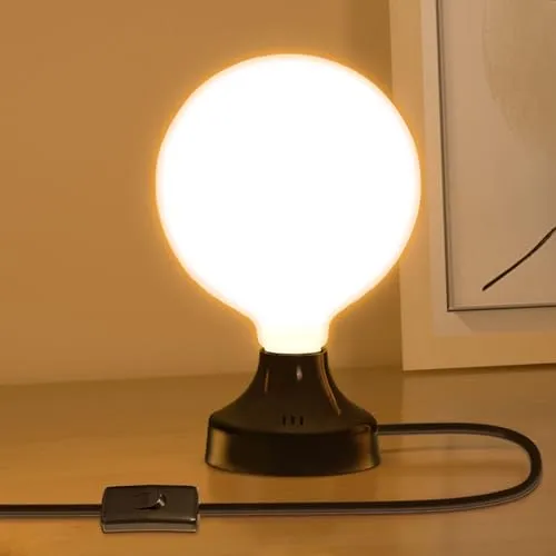 Lamptobe LED Nachttischlampe Kugel mit Kabelschalter, E27 Fassung, Kleine Tischlampe mit Globe LED-Lampe, 3000K Warmweiß, 363LM, Kein Flimmern, Nicht Dimmbar, für Schreibtischlampe, Nachttischlampe