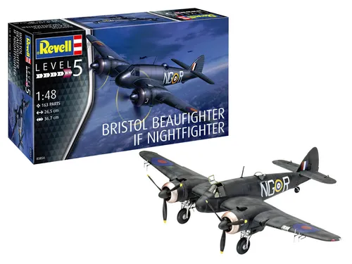 Revell 03854 Bristol Beaufighter IF Nightfighter 1:48 Bausatz - Flugzeug Bausatz im Maßstab 1:48, ideal für Modellbau-Enthusiasten ab 13 Jahren, mit hohem Detailgrad und anspruchsvollem Schwierigkeitsgrad von 5.