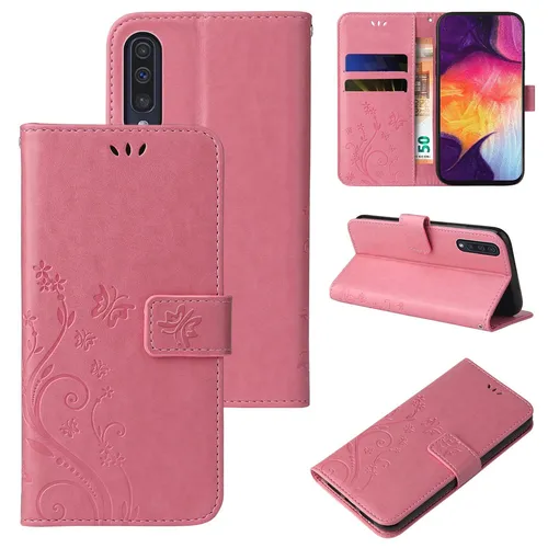Handy Tasche für Samsung Galaxy A50 Handyhülle Blumen Buch Klapp Case Cover Rose