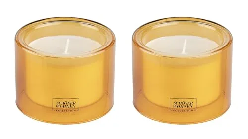Schöner Wohnen Kollektion Duftkerze Mod. Vanilla M 2er Set - Kerzen im Glas mit lieblichem Vanille-Duft für Wärme und Behaglichkeit. Wiederverwendbares honigfarbenes Glas, ideal als Geschenk.