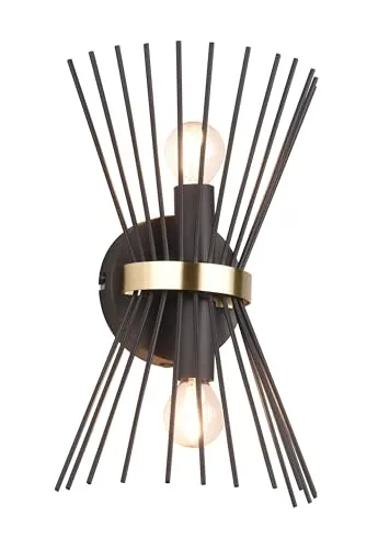Reality Leuchten Wandleuchte Rod R21532080: Elegante Metall-Wandleuchte in Schwarz matt und Gold - Lampen: Stilvolle Wandleuchte Rod mit edlem Design, ideal für stimmungsvolle Akzentbeleuchtung in Wohnräumen. Exklusive 2x E14 Leuchtmittel für individuelle Lichtgestaltung.
