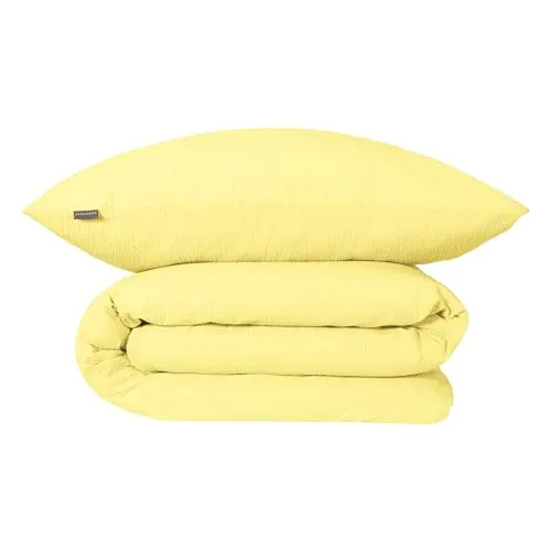 Schiesser Bettwäscheset Laura | 2-teilig | Hellgelb - Bettwäsche-Set aus 100% Baumwolle, Oeko-Tex zertifiziert, mit knitterfreiem Seersucker für ein luftiges Hautgefühl. Perfekt für warme Sommernächte und pflegeleicht bis 60°C.