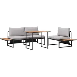 vidaXL Garten Essgruppe 3 pcs Hellgrau Stahl - Gartenmöbel-Set aus robustem, wetterfestem Stahl, ideal für Terrassen und Gärten. Inklusive Tisch, 2-Sitzer-Sofa und Sessel für entspannte Mahlzeiten im Freien.