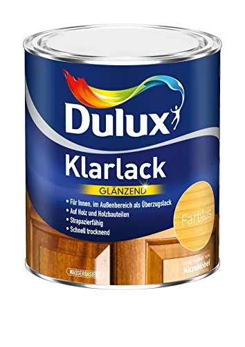 Dulux Klarlack Glänzend– Veredelt Ihre Holzoberflächen mit sanftem Glanz - Farblos, 750 ml