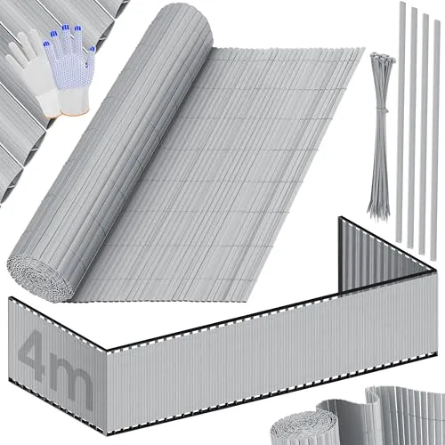 KESSER® PVC Sichtschutzmatte 100x400cm - Robuster Sichtschutz für Balkon & Terrasse - Gartensichtschutz mit verstärkten Lamellen, wasserfest und UV-beständig. Ideal für Privatsphäre und als dekorativer Sichtschutz im Garten, Balkon oder auf der Terrasse.