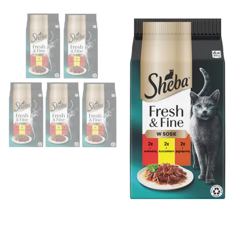 SHEBA® Portionsbeutel Multipack Fresh & Fine mit Rind und Huhn - Katzenfutter in 6 x 50g Portionsbeuteln, mit feinen Stückchen in verführerischer Sauce für frischen Geschmack und optimale Nährstoffversorgung.