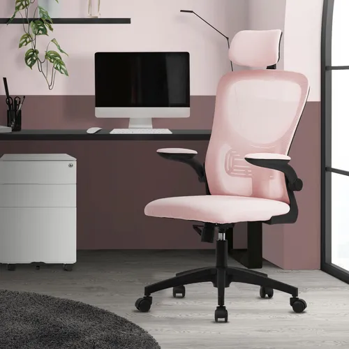 ML-Design Ergonomischer Bürostuhl Rosa mit verstellbarer Kopfstütze - Bürostuhl mit atmungsaktivem Mesh, ergonomischem S-Design und flexibler Kopfstütze für optimalen Komfort und Unterstützung während langer Arbeitstage.