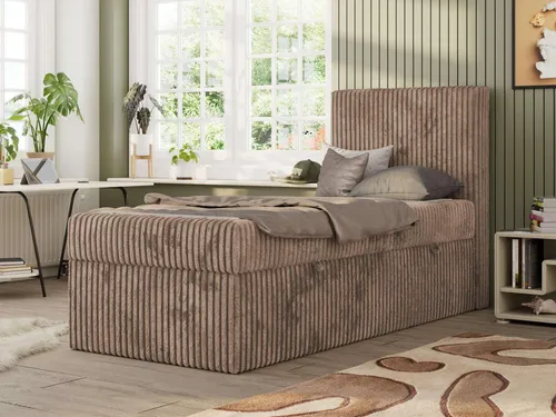 MKS MEBLE Jugendbett TILIO 90x200 mit Stauraum und Cordstoff - Stylisches Einzelbett für Teenager mit 7-Zonen-Taschenfederkern H3 für optimalen Schlafkomfort. Praktischer Stauraum für Bettwäsche, wahlweise links oder rechts. Modernes Design mit elegantem Kopfteil und weichem Cordbezug.