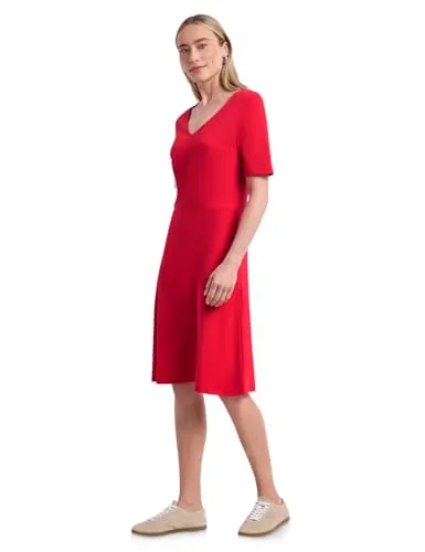 Street One Damen Knielanges Kleid aus Jersey mit Kurzarm in rot von Street One