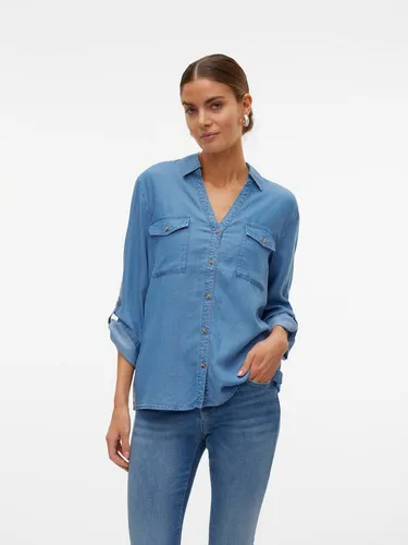 Vero Moda Hemdbluse VMBREE 7/8 Sleeve Loose Tencel Shirt im Denim-Look - Modische Bluse aus 100% Lyocell, pflegeleicht und mit stylishen Krempelärmeln für einen lässigen Look.