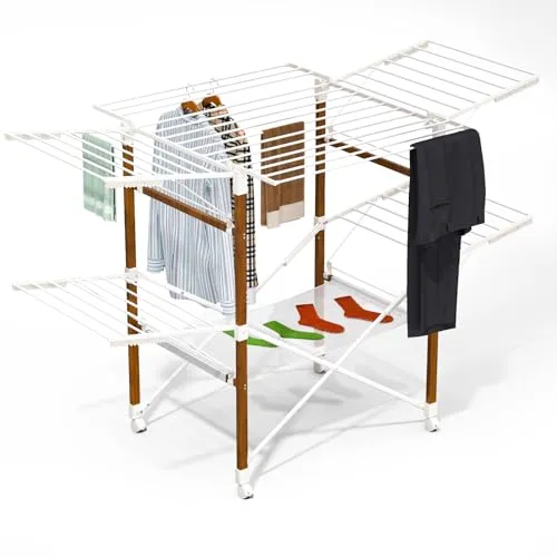 VOUNOT® Ausziehbarer Wäscheständer mit Rollen – 30m Trockenlänge