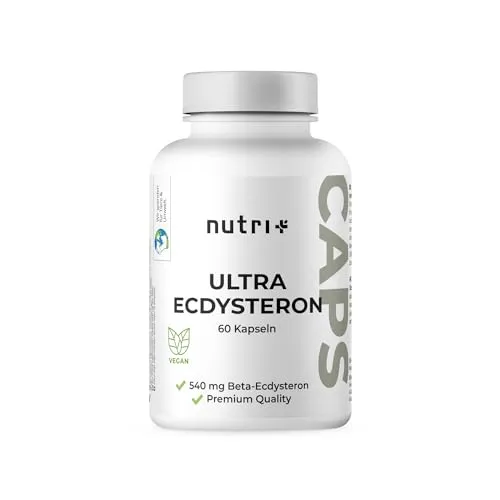 nutri+ Ultra Ecdysteron + Leucin Kapseln - Aminosäuren - Hochdosierte Kombination aus 540 mg Ecdysteron und 250 mg L-Leucin pro Kapsel, 100% vegan und ohne Zusatzstoffe, ideal für Fitness und Muskelaufbau.