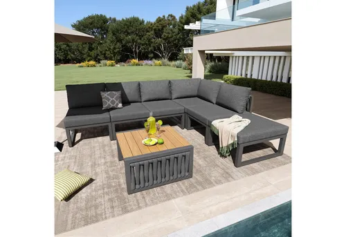 Okwish Gartenlounge-Set, Braun, Metall, Loungemöbel - Entspannen Sie stilvoll im Freien mit diesem eleganten Gartenlounge-Set. Die verstellbaren Rückenlehnen und hochdichten Kissen bieten individuellen Komfort. Ideal für Balkon oder Terrasse mit wetterfestem Design und pflegeleichten Bezügen.