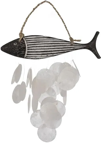 GURU SHOP Muschel Mobile Fisch aus Holz, Muschelstücken - Fisch, 30x22x1 cm