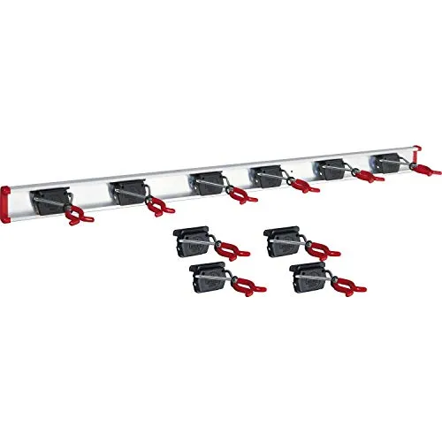 BRUNS Alu Geräteschiene mit Halter - 1m für effektive Ordnung - Werkstatteinrichtung mit stufenlosem Spannbereich bis 50 mm und 10 kg Tragkraft pro Halter. Ideal für die Wandmontage von Handstielgeräten in Werkstatt, Garten oder Abstellraum.