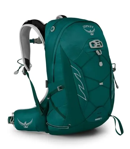 Osprey Tempest 9 Wanderrucksack für Frauen - Jasper Green - Trekkingrucksack mit PFC-freier DWR-Beschichtung, verstellbarer AirScape Rückenplatte und praktischem Stow-on-the-Go System für Trekkingstöcke.
