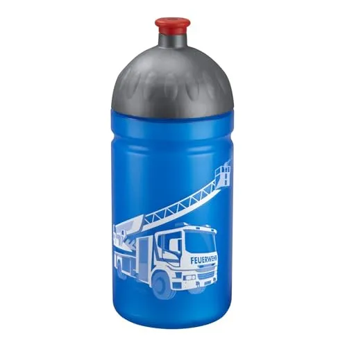 Step by Step Trinkflasche „Fire Engine Brandon“, auslaufsicher, spülmaschinenfest, BPA-frei, für Schule, Kindergarten, heiße und kohlensäurehaltigen Getränke, 0,5L, blau - grau