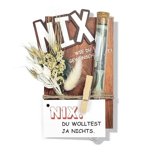Yezirzax Nichts Geschenk, Nix Geschenk Verpackung mit Blumen Reagenzglas Grußkarte und Juteseil, Lustige NIX Holzkarte Geschenkbox für Geburtstag Weihnachten Jugendweihe Hochzeit