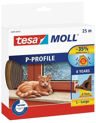 Tesamoll P-Profil 2-5mm Gummidichtung Fenstern und Tür Tesa 05391 Braun 25Mx9mm