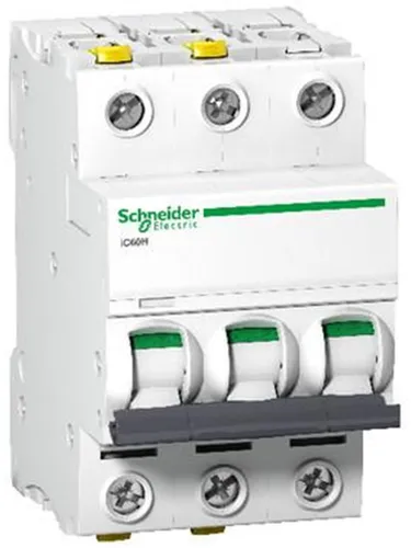 Schneider iC60H-C10 3P Leistungsschalter 10A - Fehlerstromschutz (RCD) mit 10kA Kurzschlussfestigkeit, ideal für sicheren Schutz in elektrischen Anlagen.