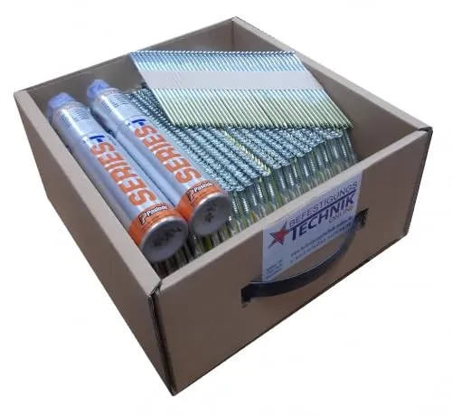 34° Streifennägel 3,1x90mm Ringschaft verzinkt - Hochwertige Nägel für professionelle Bau- und Holzarbeiten, perfekt für Paslode Nagler. Verzinkt für Korrosionsschutz, ideal für Außenanwendungen.